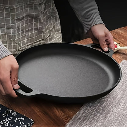 32cm Cast Iron Skillet with Dual Loop Handles and Shallow Round Profile for Gas, Induction, Oven or Campfire