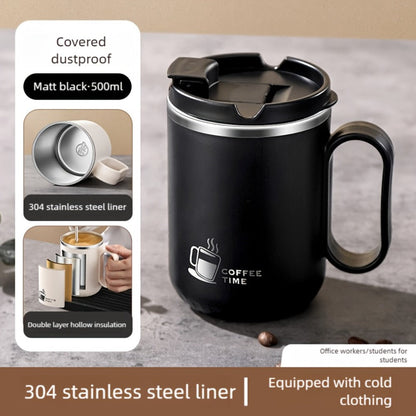 500ml Covered Stainless Steel Coffee Travel Mug with Handle in White, Black, Red, Grey or Brown