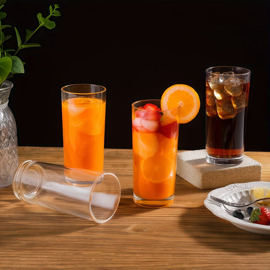 Highball Glass Cups Set of 6 - Thick Bottom Lead-Free Glassware for Juice, Milk & Drinks, Heavy Base Stability, Modern Minimalist Drinkware for Home, Parties & Breakfast