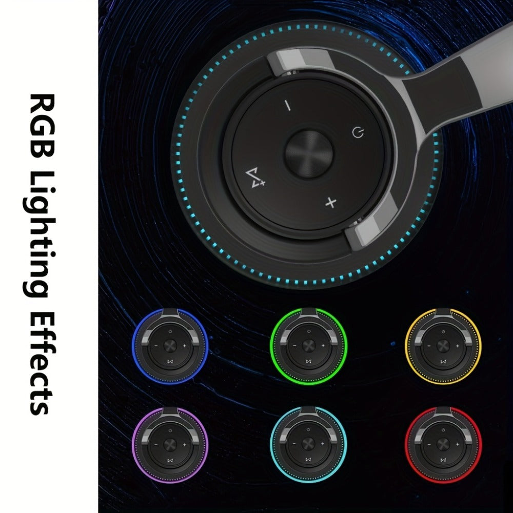 FM Radio TF Card Over-Ear Wireless Headphones Bluetooth, 24H Playtime, Built-in Mic, LED Light, AUX 3.5mm Wired Mode, Soft Earpads, Foldable Headset for Travel Home Office iOS Android
