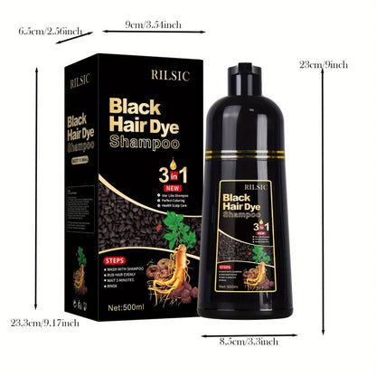 Herbal Hair Dye Shampoo 3-in-1 with Plant Squalene 2pcs 16.91oz — Instant Gray Hair Coverage, Natural Color in Minutes, Brown Dark Brown & Black, Unisex Men & Women