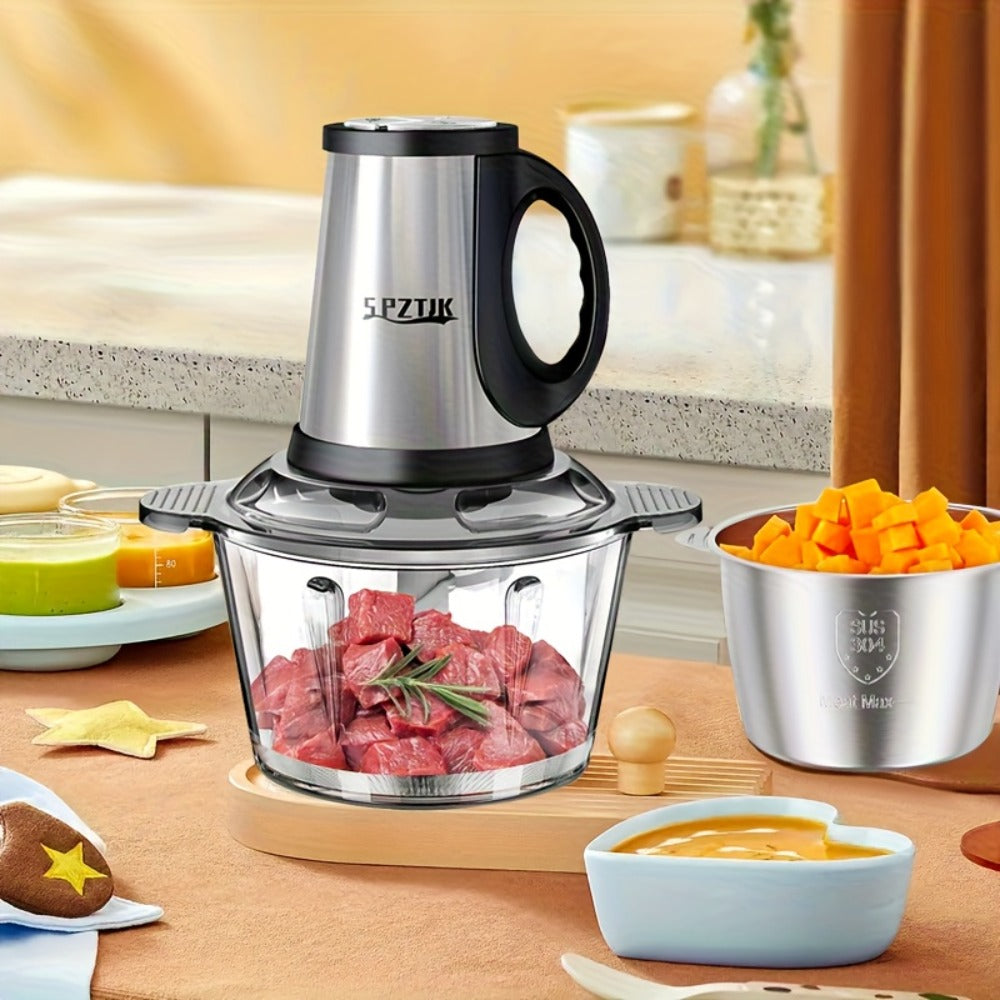 Electric Food Chopper with 2 Bowls & Dual-Level Blades – Mini Food Processor for Grinding Meat Chopping Nuts Salad Prep – Upgraded Compact Kitchen Chopper for Home Use
