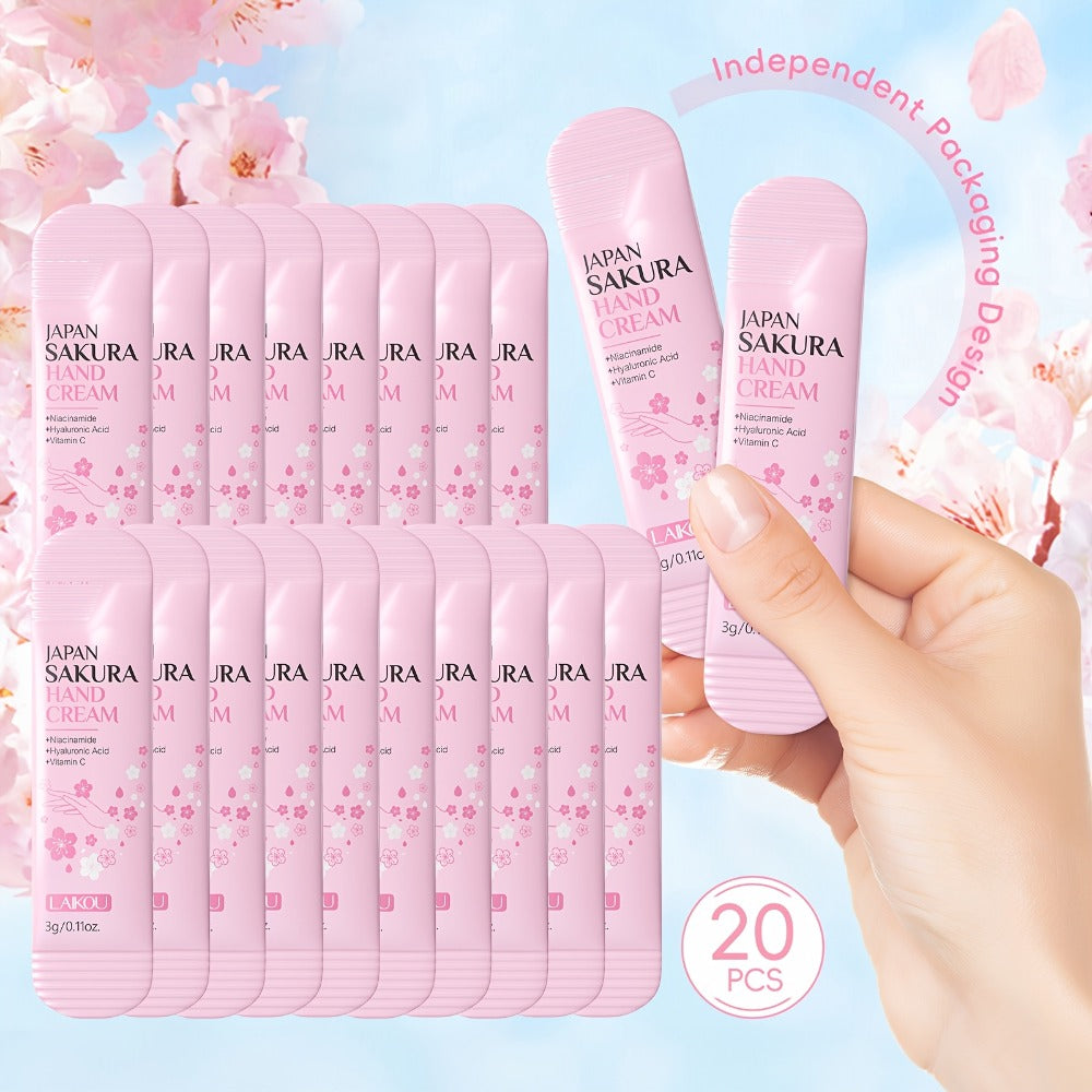 Twenty-Piece Pink Sakura-Print Mini Hand Cream Set with Individual 3-Gram Travel Sachet Tubes