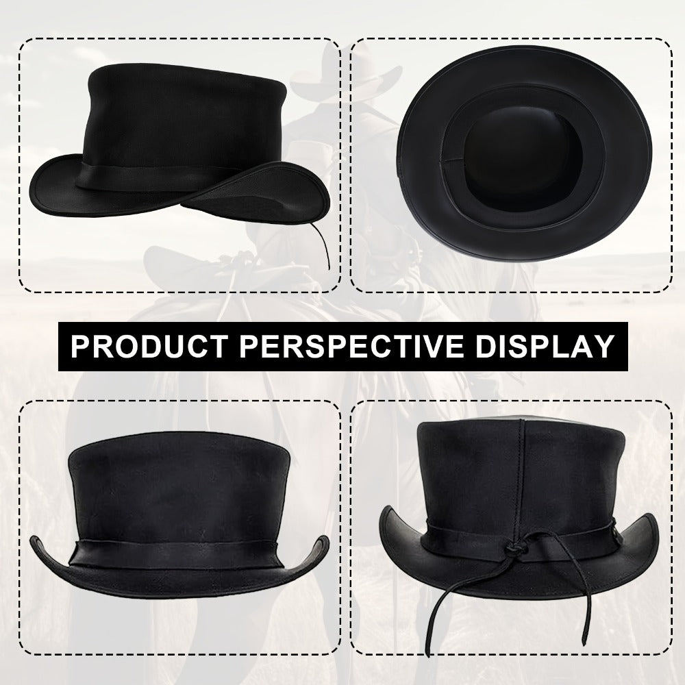 Black Steampunk Top Hat with Shapeable Wide Brim, Chin Cord and Six Source Sizes from S to 3XL