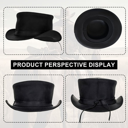 Black Steampunk Top Hat with Shapeable Wide Brim, Chin Cord and Six Source Sizes from S to 3XL