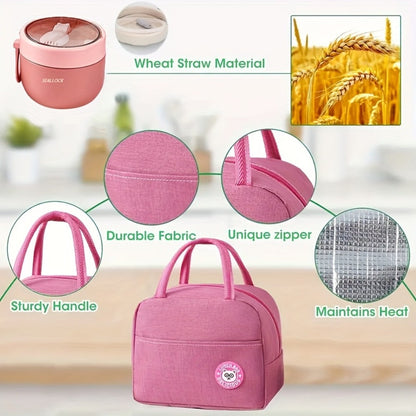 Two-Layer Bento Box Set with Multiple Compartments, Cup, Carry Bag, Cutlery and Sauce Container