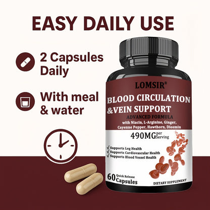 Dietary Supplement Capsules with Niacin, L-Arginine, Hawthorn, Diosmin, Cayenne and Ginger, 60 Count