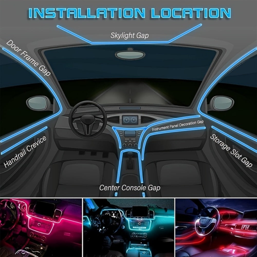 RGB Car Interior Lighting Kit 118" Fiber Optic USB App Control Music Sync Ambient Light Strip for Dashboard Door Decoration, Battery-Free Plug-and-Play Atmosphere Upgrade for Cars Trucks SUVs
