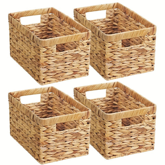 Natural Wicker Storage Baskets with Built-In Handles in 1-, 2- or 4-Pack Shelf Options for Home Organization