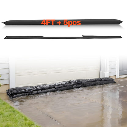 Flood Barrier Bags 4 Pack – Water Activated Sandless Sandbags, Reusable Absorbent Flood Protection for Home, Doorway, Basement & Garage, 5 x 0.7 ft