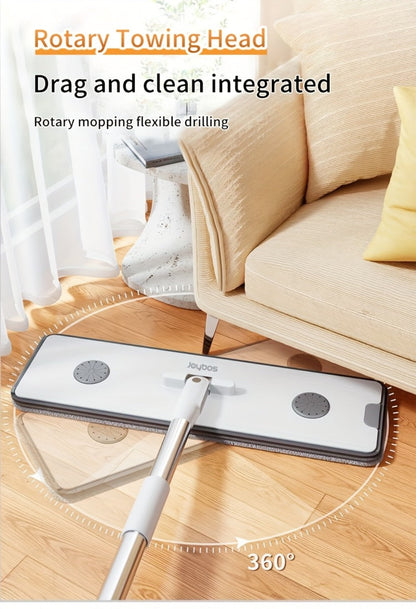 Flat Mop and Bucket Set with Metal Rod 360 Degree Swivel Head Reusable Microfiber Pads Hands-Free Wringing Wet Dry Floor Cleaning System for Hardwood Tile Bathroom Bedroom Living Room