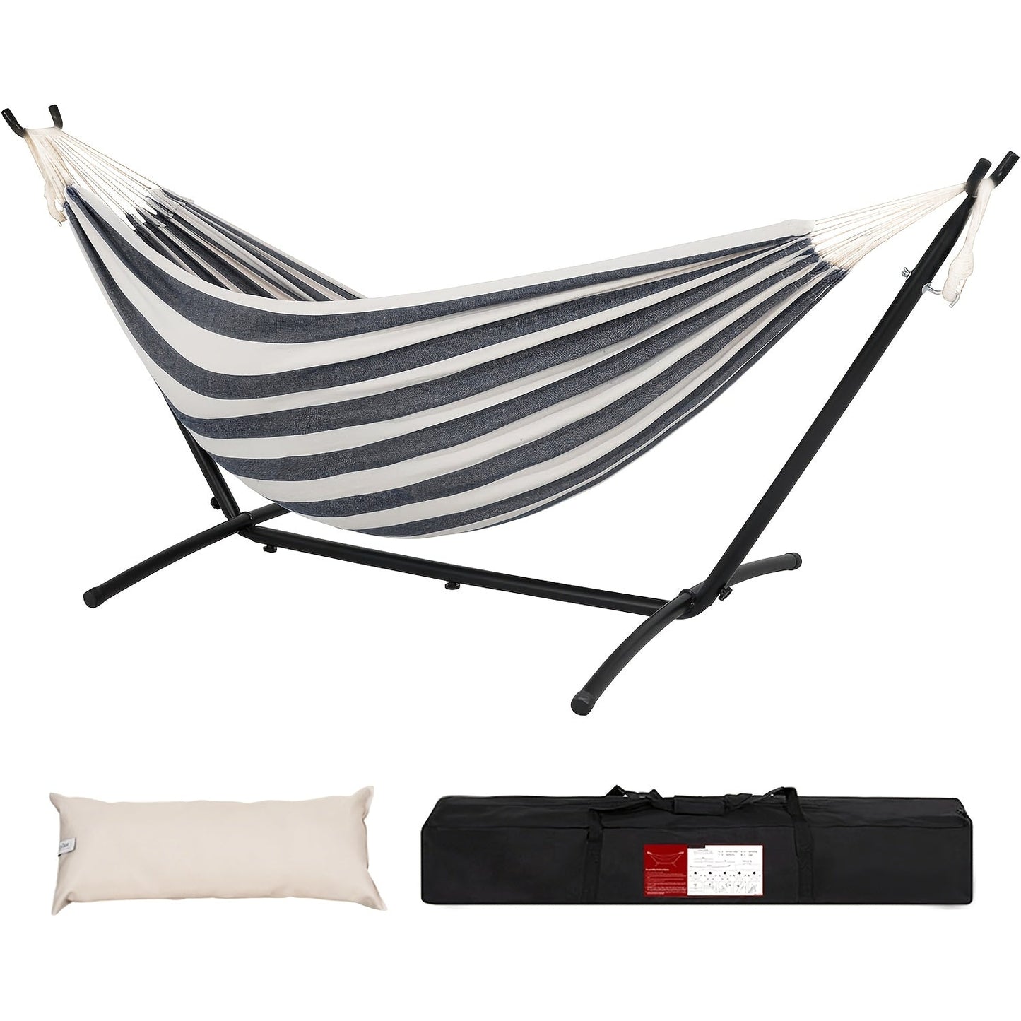 Hammock and Steel Stand Set with Pillow, Carry Case, Eight Colors and 450 lb Load-Limit Marking