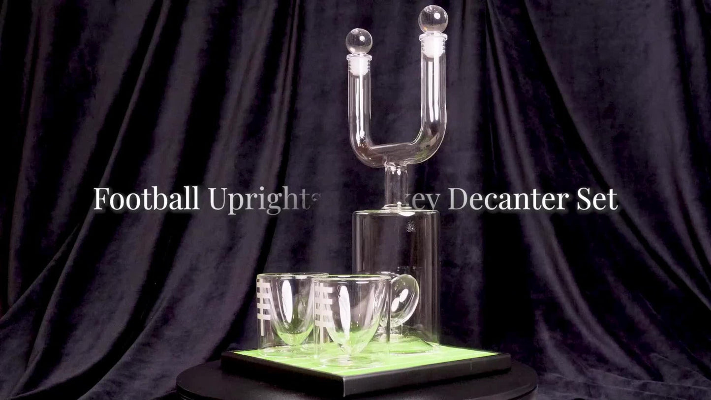Football Goalpost Whiskey Decanter Set with 28 oz Bottle, Two 3.8 oz Game-Day Glasses and Field Display Base