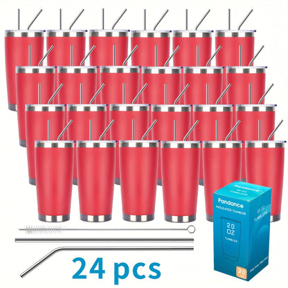 Stainless Steel Insulated Tumblers with Lid and Straw Bulk 20oz 304 Double Wall Vacuum Travel Mug for Hot Iced Coffee Drinks Water Cup Set 8pcs 12pcs 24pcs White Navy Blue Red Silver Black Mix