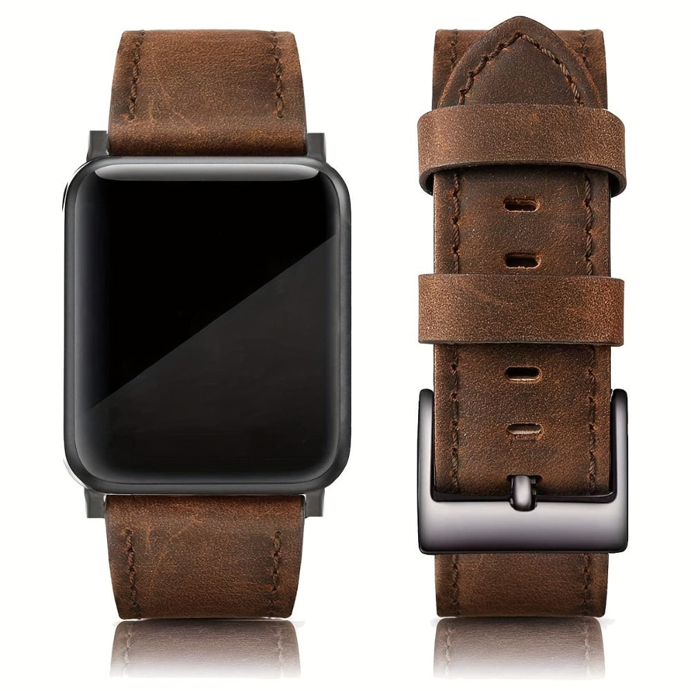 Coffee Brown Synthetic Leather Watch Band with Buckle for Apple Watch 38/40/41mm and S10 42mm