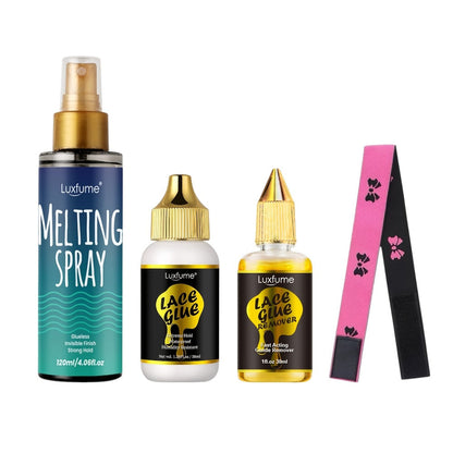 Lace Melting Spray Kit with Bold Hold Hair Glue & Remover 120ml 24H Long Lasting Quick Dry No Residue Edge Control Safe for Sensitive Scalp Lace Front Wig Adhesive Kit with Hair Band