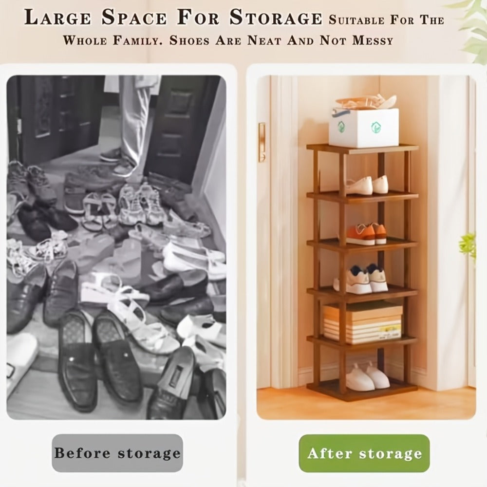 Bamboo Shoe Rack Multi-Tier Freestanding Shoe Organizer Wood Grain Space Saving Shoe Shelf for Entryway, Living Room, Bedroom & Dormitory – 6 or 9 Tier