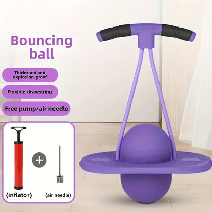Bounce Ball with Handle for Kids & Adults – High-Elasticity Hopper Ball, Durable Wear-Resistant Jumping Ball for Fitness & Outdoor Fun, No Battery Needed, Purple, Red & Blue, Great Festival Gift