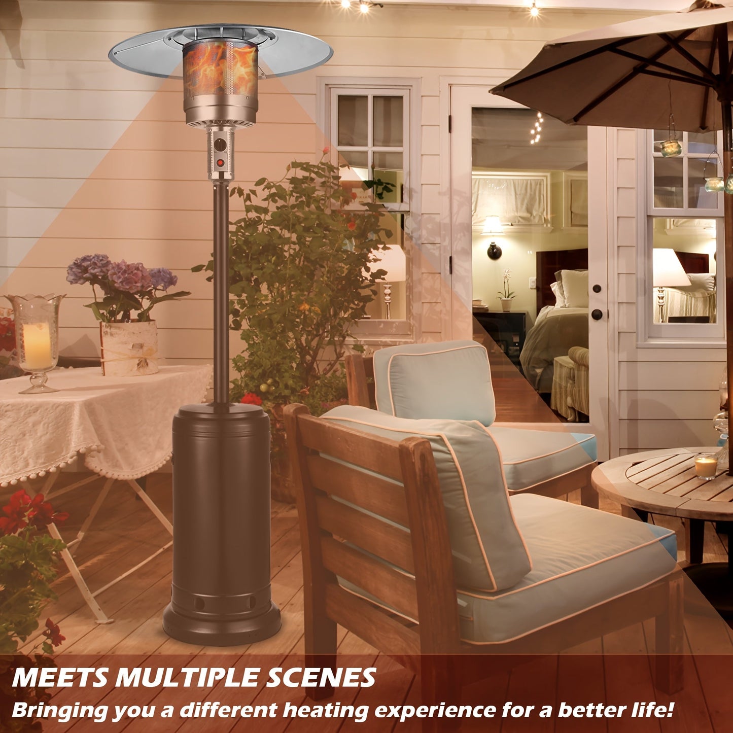 Propane Patio Heater 47000 BTU Outdoor Standing Heater with Wheels, 18-Foot Heating Radius, Fast Heat in 1 Min, Auto Shut-Off, Triple Protection for Patio Garden Deck Backyard Balcony