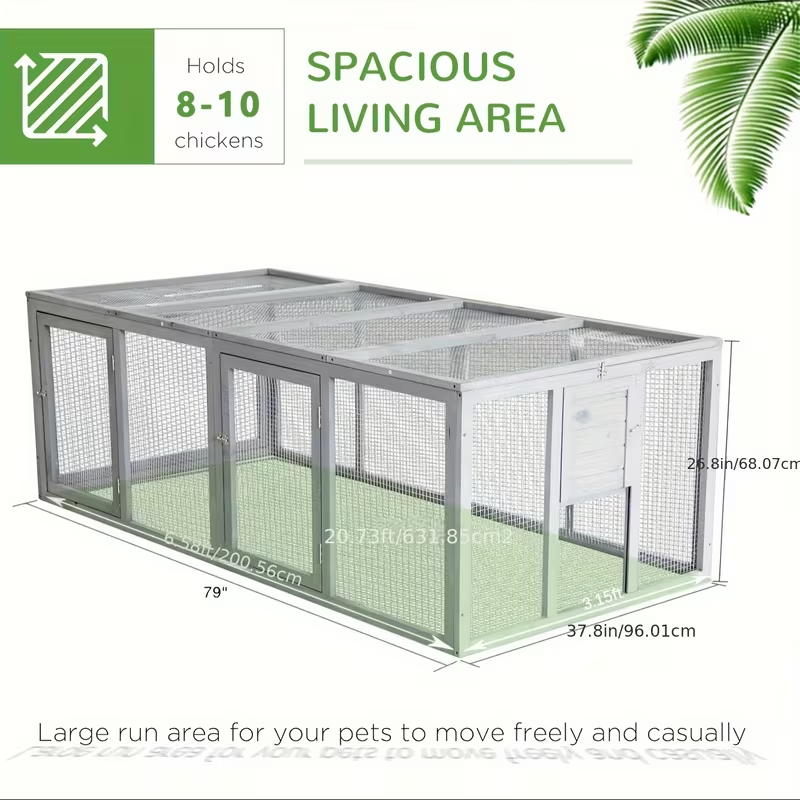 Wooden Chicken Coop with 2 Large Nesting Boxes for 4-6 Chickens, 59" Outdoor Hen House with PVC Roof