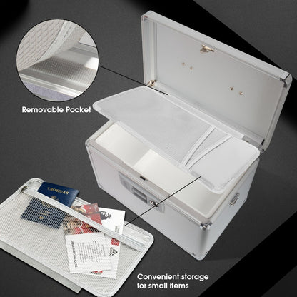 Aluminum Alloy Lockable Medicine Box – Double Layer Large Capacity Storage Box with Key Lock, Handle & Tray for Medicines, Documents & Valuables, 10"/12"/14"/16" Home Security Box