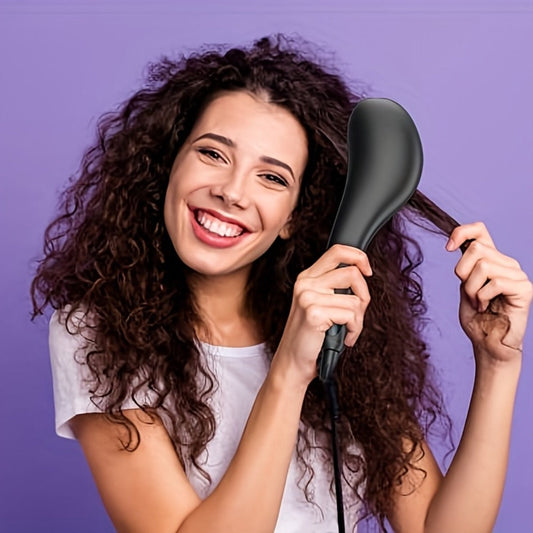 Ceramic Hair Straightener Brush 30 Sec Fast Heat Anti-Scald Straightening Comb Soft Touch Ergonomic Body Frizz-Free Smooth Hair Tool for Home Travel Salon Women Gift Black