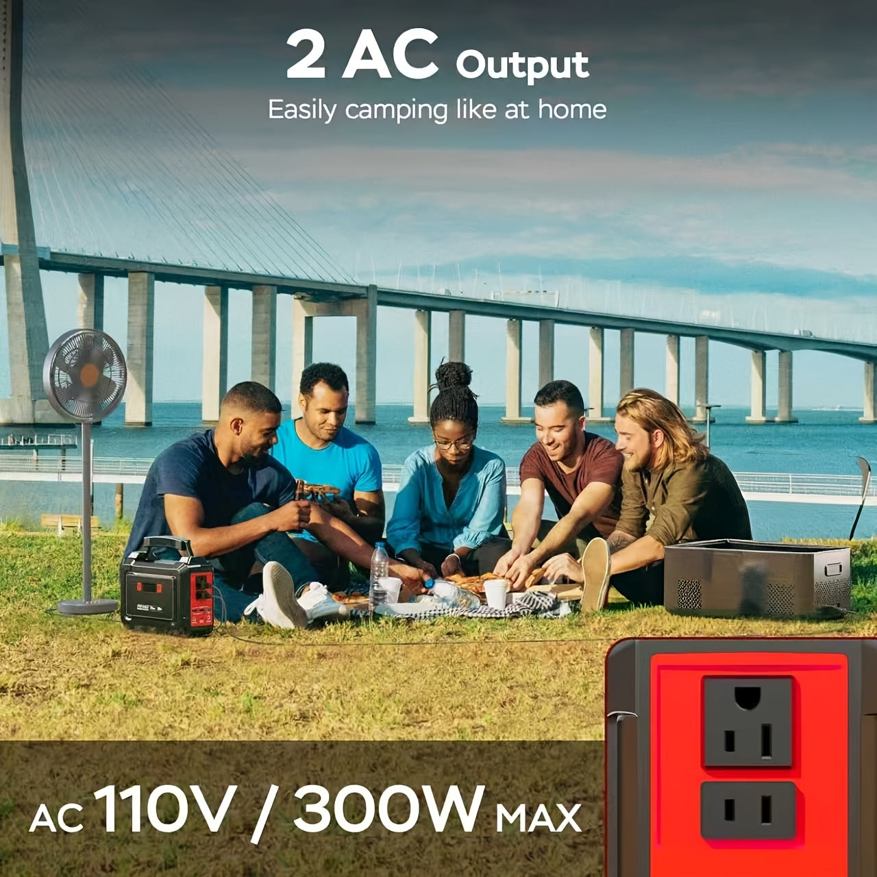 Portable Power Station 296Wh 300W with Eight Outputs, Dual AC Outlets, USB-C and Optional Solar Panel
