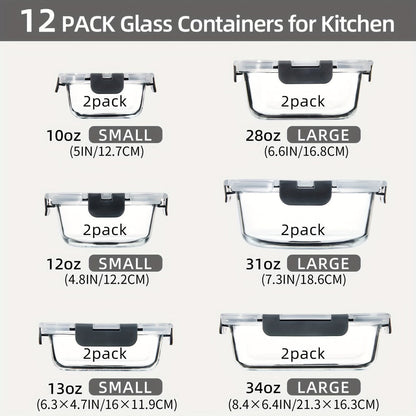 Glass Food Storage Containers with Airtight Lids - Borosilicate Glass Meal Prep Containers Set, Microwave Dishwasher Freezer Safe, BPA Free, Leak Proof Lunch Containers for Kitchen