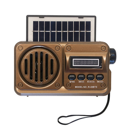 Retro FM Radio Speaker with Solar Panel, Bluetooth, USB and TF Card Playback in Black or Brown