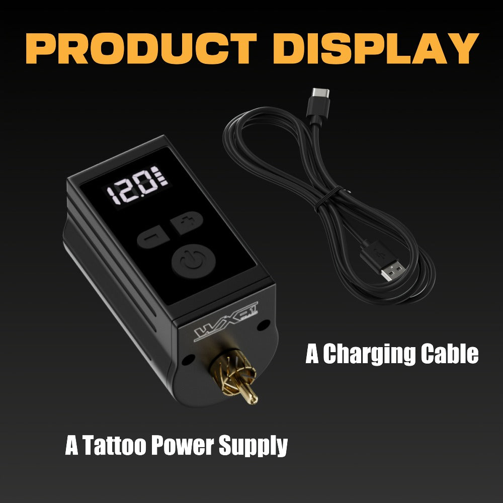 WX-1 Plus 1450mAh RCA Tattoo Power Supply with LED Display, 5–12V Control and USB-C Charging