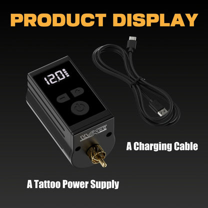 WX-1 Plus 1450mAh RCA Tattoo Power Supply with LED Display, 5–12V Control and USB-C Charging