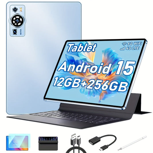 UXD A5 Android 15 Tablet 10.1 Inch 4G LTE | 12GB RAM 256GB ROM 1TB Expandable, Octa-Core, 6000mAh, IPS Display, Keyboard Mouse Stylus Case Bundle, Wi-Fi Tablet PC for Work School Travel
