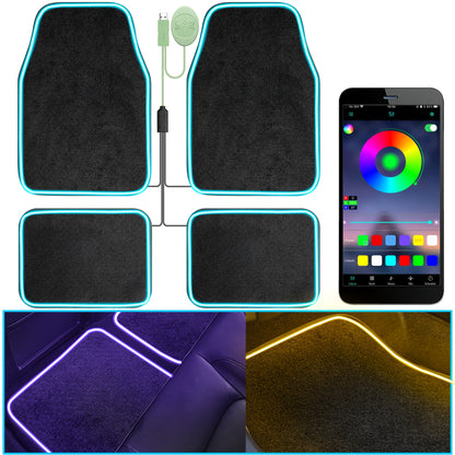 LED Car Floor Mats with RGB Strip Light & App Control – Anti-Slip Universal Fit Interior Ambient Lighting for SUV Truck Sedan Jeep, Soft Mat & PU Leather Options, Car Interior Decor Upgrade