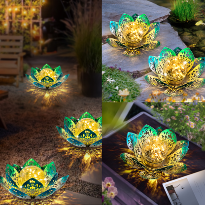 Solar Garden Light Lotus Flower with Cracked Glass Globe, IPX4 Rating and Three Color Options