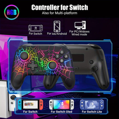 RGB Wireless Controller for Nintendo Switch Switch Lite Switch OLED PC iOS Android - Programmable Buttons LED Light Wired Wireless Dual Mode Gamepad, Best Gaming Gift