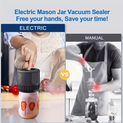 Electric Mason Jar Vacuum Sealer Kit with Regular- and Wide-Mouth Adapters, Lid Accessories and Charging Cable
