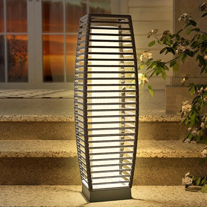 Solar Outdoor Floor Lamp with Wicker Design – Weatherproof Auto On/Off Garden Light, 40+ Lumens Decorative Porch Lantern for Yard, Pathway & Patio
