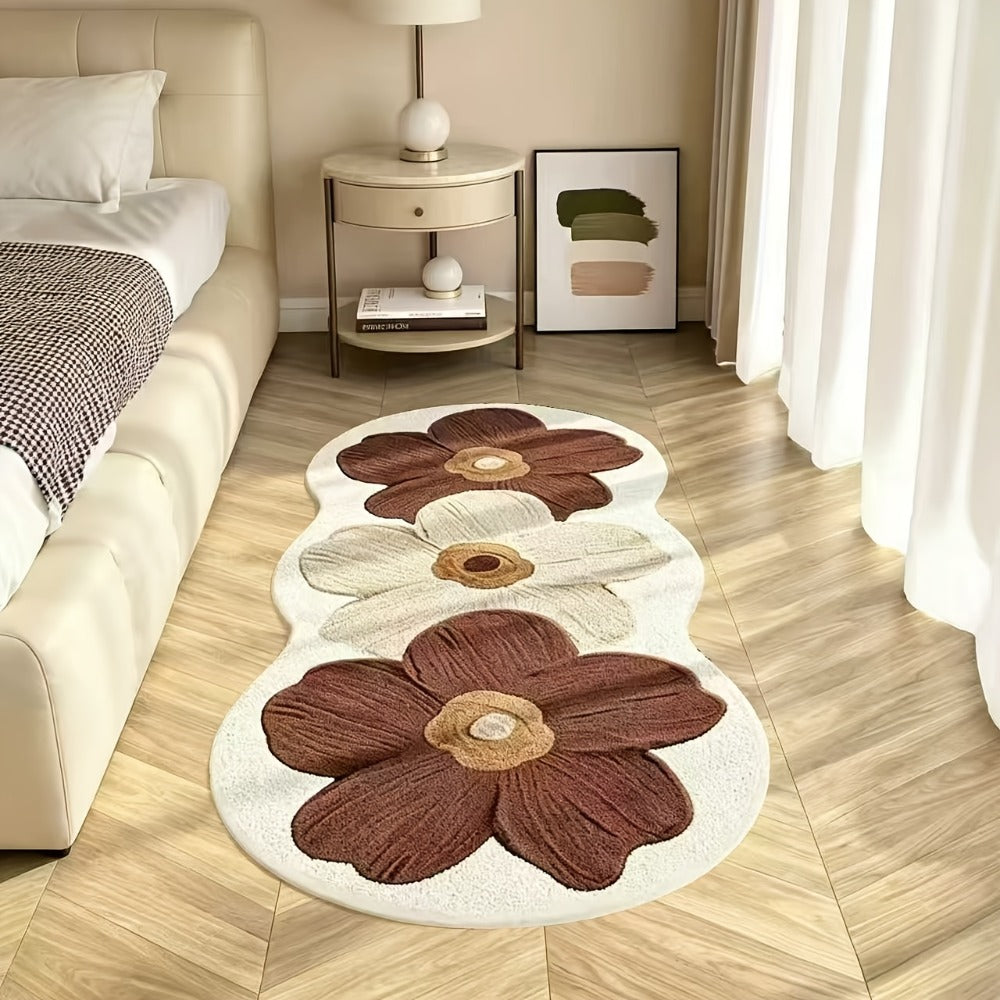 Area Rug, 10mm Polyester Imitation Cashmere Floral Floor Mat with Four Styles and Machine-Wash Care