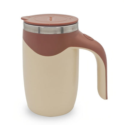 White Self-Stirring Coffee Mug with Magnetic Mixing Piece, Side Button, Lid and 250ml Marking