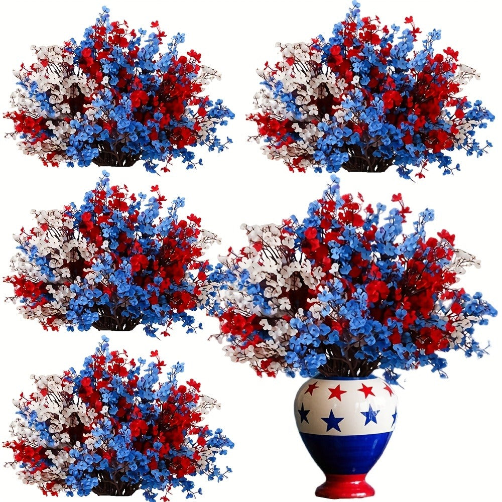 Artificial Flowers Nine-Piece Red White and Blue Baby's Breath Set for Patriotic Table Decor
