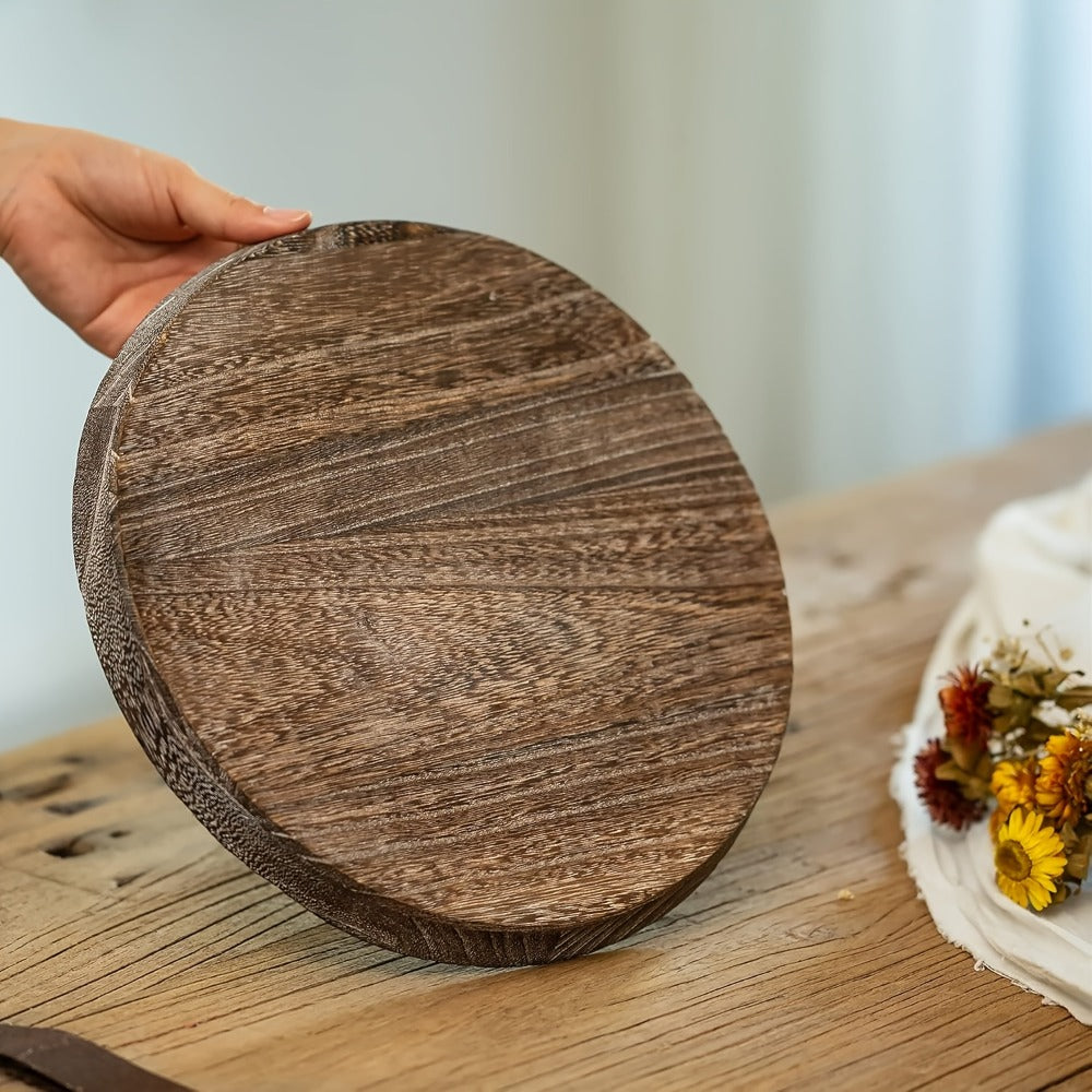 Round Wave-Edge Decorative Tray in White Wood Grain, Charcoal or Washed White for Coffee Table Displays