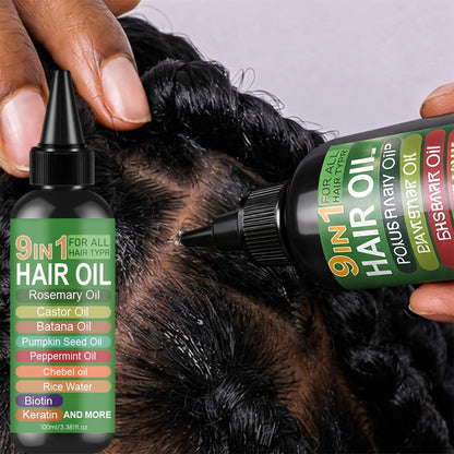 Rosemary 9-in-1 Hair and Scalp Oil, 100ml Nozzle Bottle with Rice Water, Batana, Castor and Biotin Labels