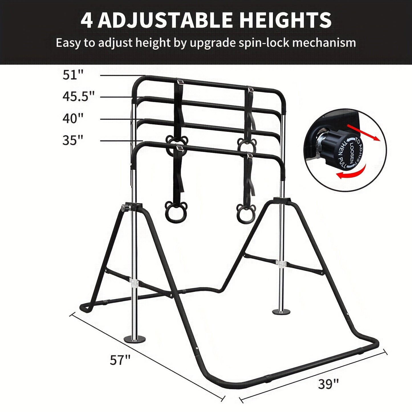 Height-Adjustable Kids Gymnastics Bar in Green or Yellow for Supervised Indoor or Outdoor Training