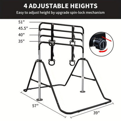 Height-Adjustable Kids Gymnastics Bar in Green or Yellow for Supervised Indoor or Outdoor Training