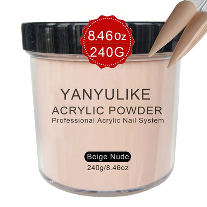 240g Acrylic Nail Powder Jar in Clear, Pink, Nude or White for Use with Compatible Acrylic Liquid