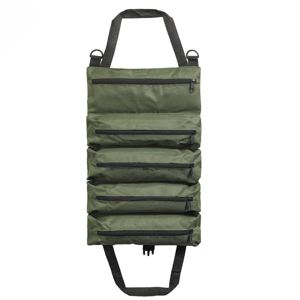 Collapsible Tool Roll Organizer Bag in Green or Black with Multiple Pockets and Carry Handles