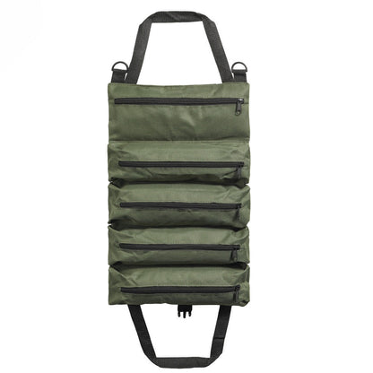 Collapsible Tool Roll Organizer Bag in Green or Black with Multiple Pockets and Carry Handles