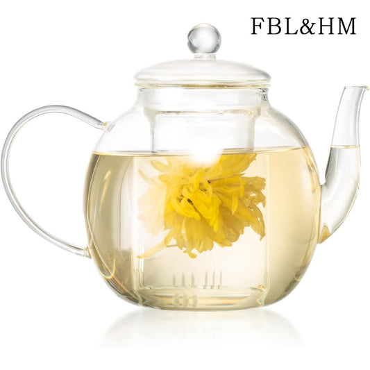 Glass Teapot with Removable Infuser 51oz Borosilicate Clear Tea Kettle Stovetop Safe for Loose Leaf Blooming Herbal & Flower Tea – 1530ml Tea Pot with Optional Teacup Set