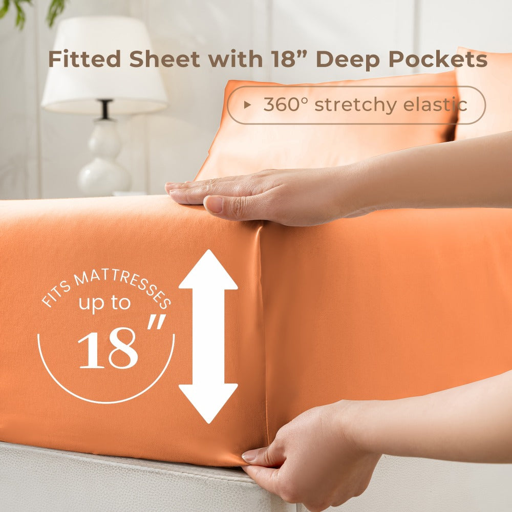 Bed Sheet Set Soft Breathable Cooling Microfiber Fitted & Flat Sheets with Deep Pockets – Wrinkle Free Hotel Luxury Bedding in Multiple Colors & Sizes