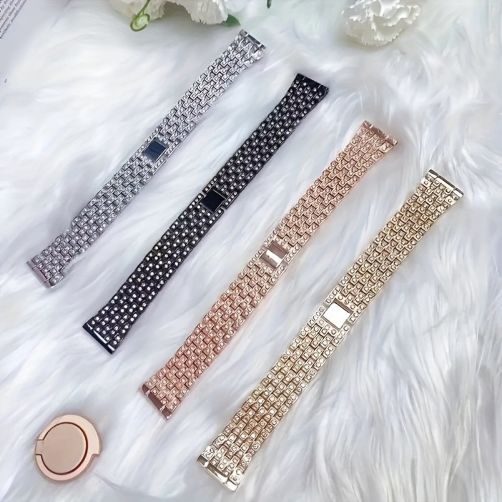 Rhinestone Diamond Bling Apple Watch Band for Women Girls – Five-Point Diamond Double-Row Crystal Strap Compatible with Apple Watch Ultra 2 Series 10 9 8 7 6 5 4 3 2 1 SE 38 40 41 42 44 45 49mm Gift